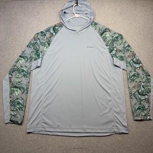 Simms SolarFlex Hoody Mens XL Blue Fish Print Long Sleeve UPF 50 Fishing Shirt